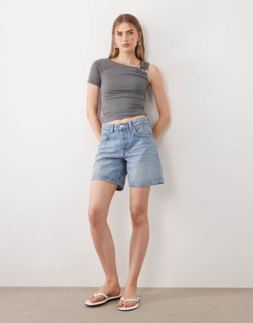 Cotton On eyelet off the shoulder sinched waist top in urban grey, 3 of 4