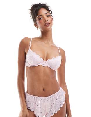 Cotton:On Cotton On eyelet underwire bra in french fairytale - part of a set-pink