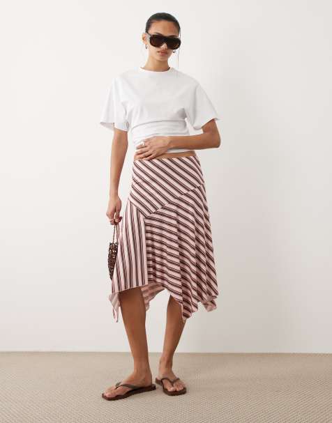 Cotton On - Falda midi a rayas rosa peonía Sandy - view 1