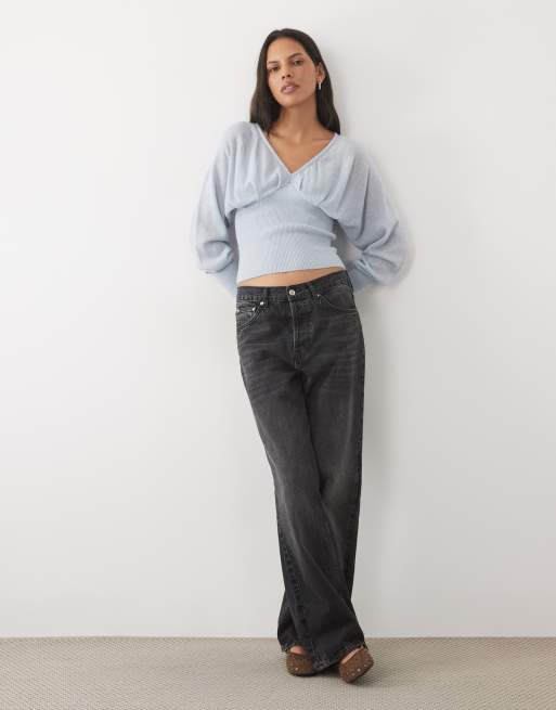 Cotton On faux-feather V-hals gebreide top in lichtblauw, 3 van 4