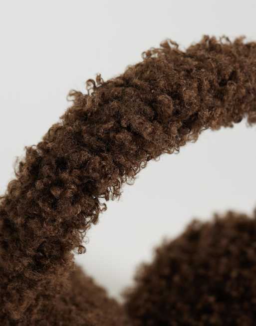 Cotton on faux fur polar ear muffs in brown, 2 of 3