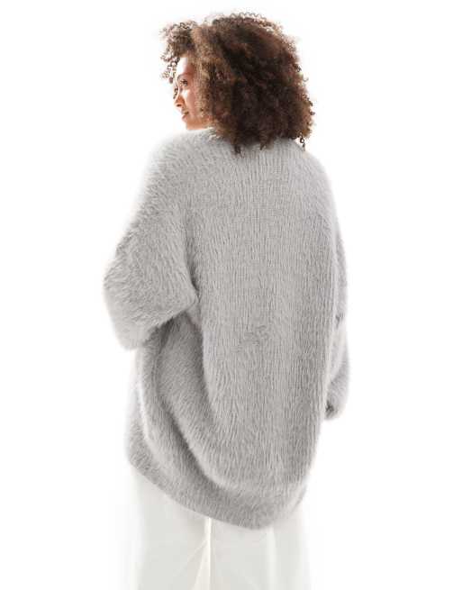 Cotton On faux hair longline cardigan in arctic grey, 2 of 4