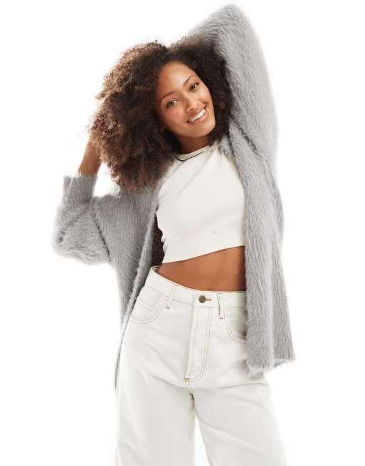 Cotton On faux hair longline cardigan in arctic grey, 3 of 4