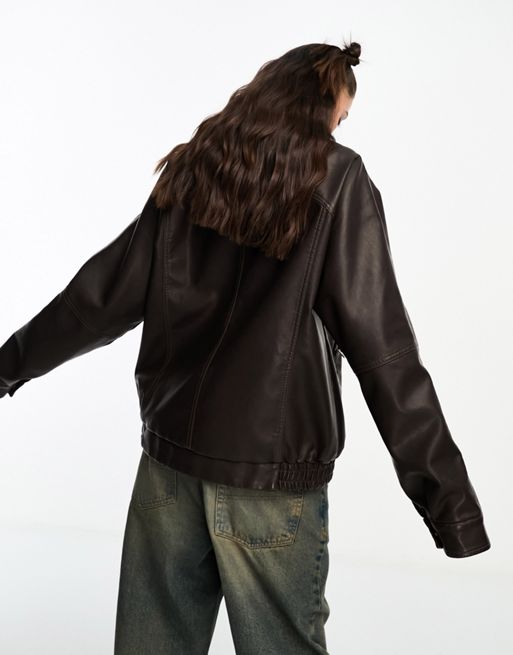 FAUX LEATHER BOMBER JACKET in Light Brown