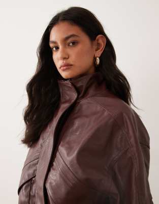 Cotton On Faux Leather Bomber Jacket In Burgundy