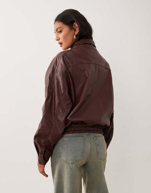 Cotton On faux leather bomber jacket in wild cherry, 4 of 4