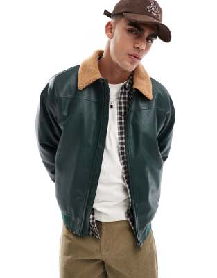 Cotton:On Cotton On faux leather flight jacket in dark emerald-Green