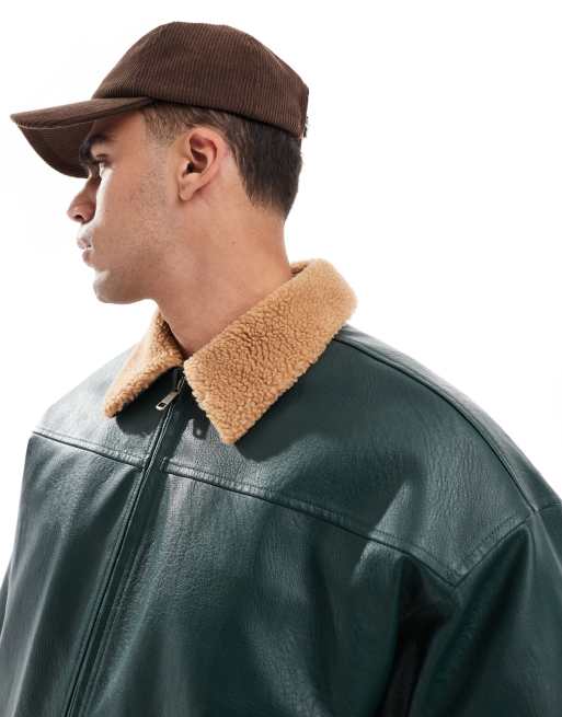 Cotton On faux leather flight jacket in dark emerald, 3 of 4