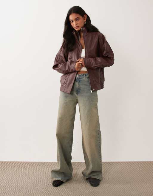 Cotton On faux leather funnel neck bomber jacket in wild cherry, 2 of 4