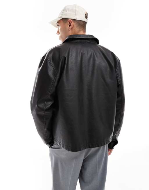 ジャケット・アウター PAIR SLOPE short leather Harrington jkt Stylish Men's Harrington Collar Shirt Leather Jacket