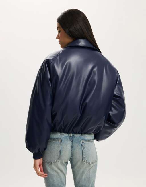 Cotton On Faux leather puff bomber in navy, 3 of 4