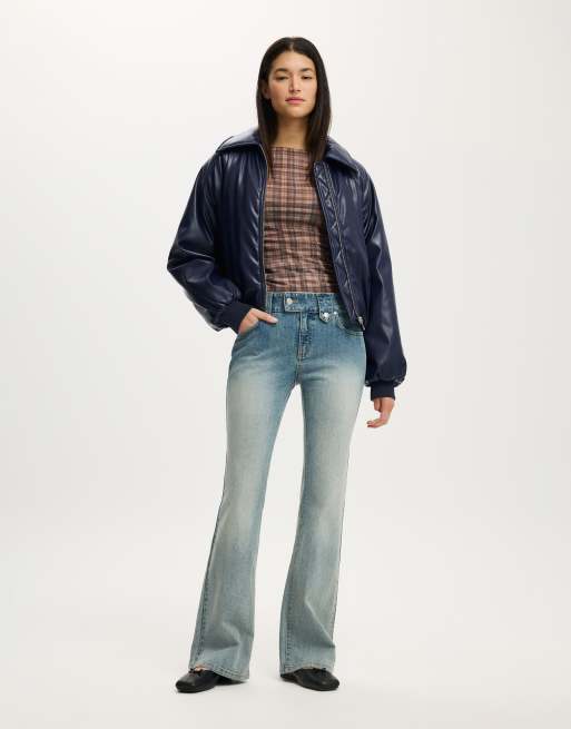 Cotton On Faux leather puff bomber in navy, 4 of 4
