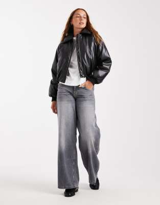 Cotton On Faux Leather Puff Jacket In Black