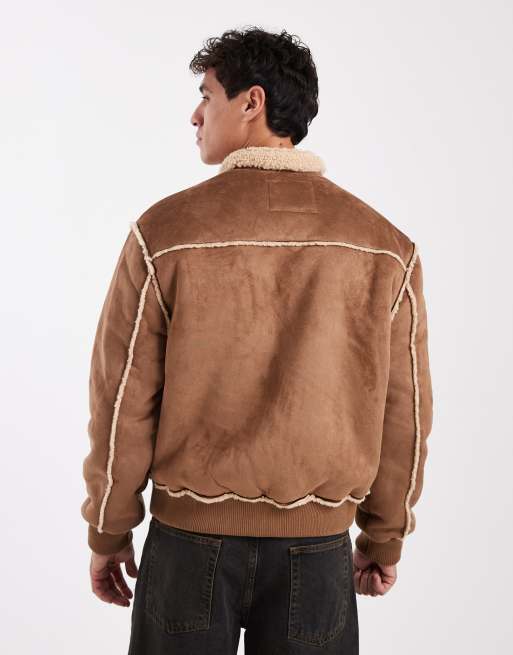 Cotton On faux shearling bomber jacket in tan, 3 of 5