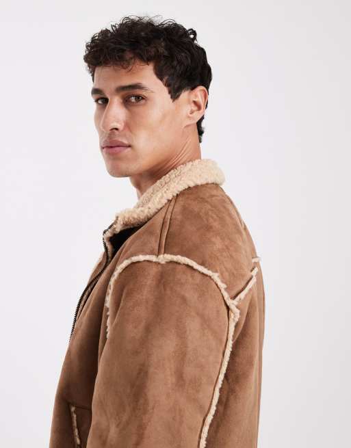 Cotton On faux shearling bomber jacket in tan, 4 of 5