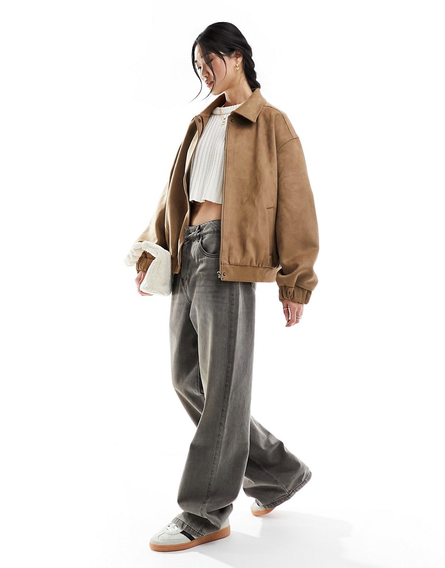 Cotton:on Cotton On Faux Suede Bomber Jacker In Tan-brown