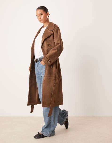 Cotton  On Faux suede trench coat in brown - view 1