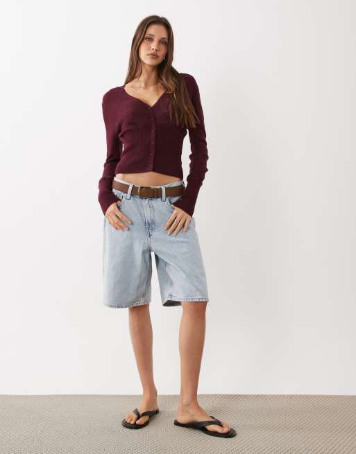 Cotton On feather button cardigan in blackberry belle, 3 of 4