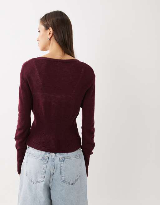 Cotton On feather button cardigan in blackberry belle, 4 of 4