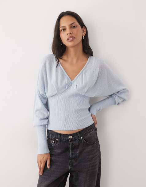 Cotton On Feather v knit top in baby blue - view 1