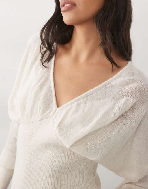 Cotton On feather v knit top in porcelain, 3 of 4