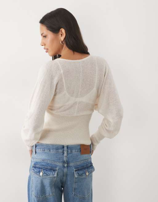 Cotton On feather v knit top in porcelain, 4 of 4