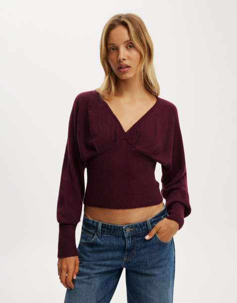 Cotton On Feather v knit top in purple - view 1