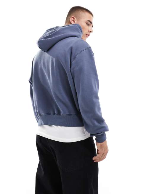 Cotton On - Felpa con cappuccio premium taglio corto blu denim polvere, 2 di 4