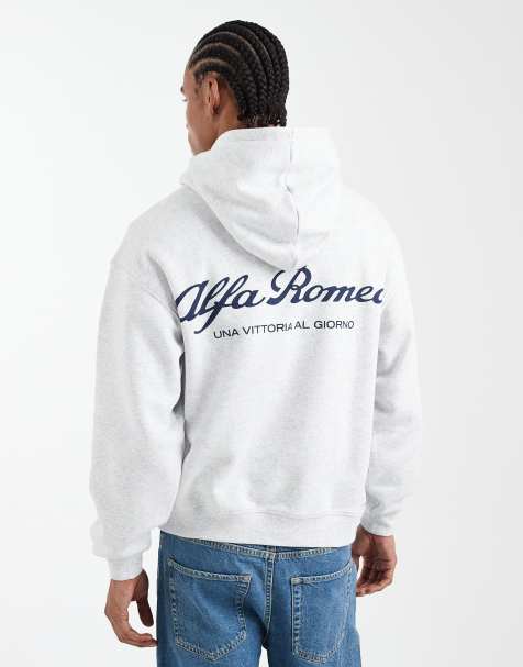 Cotton On - Felpa con cappuccio squadrata bianca con grafica Alpha Romeo - view 1