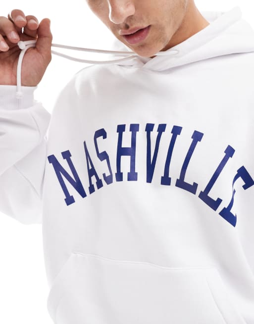 Cotton On - Felpa con cappuccio squadrata bianca con stampa "Nashville", 3 di 4