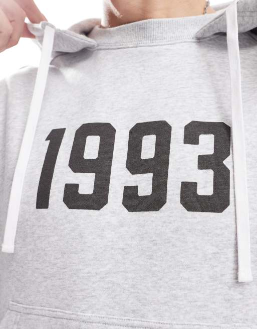 Cotton On - Felpa con cappuccio squadrata grigio mélange con stampa "1993", 3 di 4