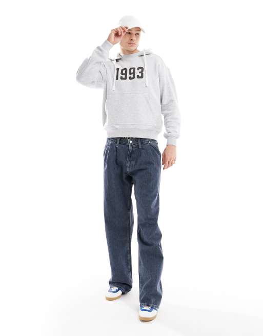 Cotton On - Felpa con cappuccio squadrata grigio mélange con stampa "1993", 4 di 4