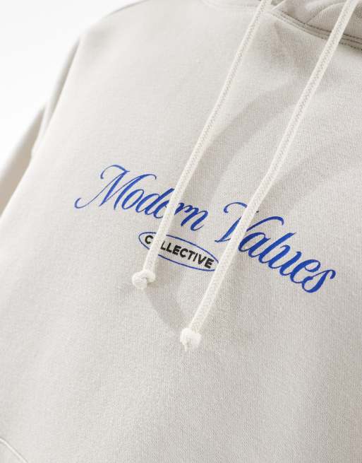 Cotton On - Felpa con cappuccio squadrata grigio slavato con grafica "Values", 3 di 4