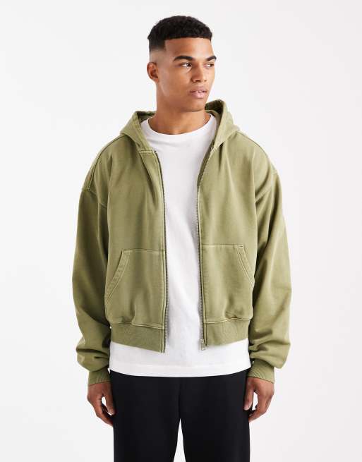 Cotton On - Felpa con cappuccio taglio corto con zip verde
