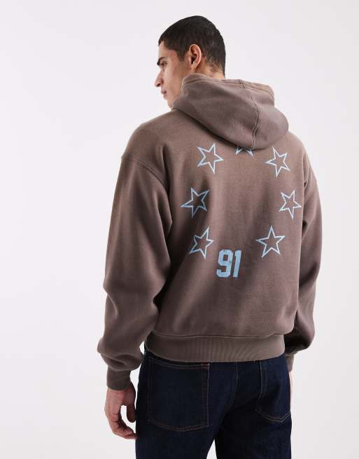 Cotton On - Felpa con cappuccio taglio corto marrone con grafica