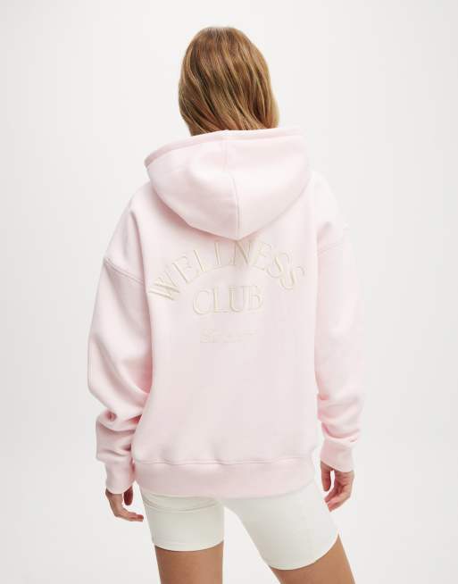 Cotton On - Felpa morbida con cappuccio rosa con grafica in coordinato, 3 di 4