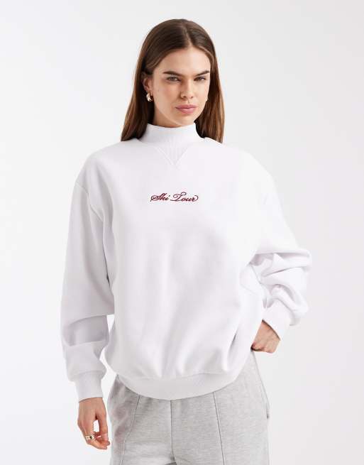 Cotton On - Felpa soffice accollata bianca con grafica Ski Tour, 4 di 4