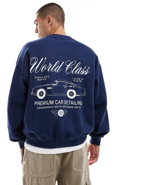 Cotton On - Felpa squadrata blu navy con grafica rétro "World Class" - view 1