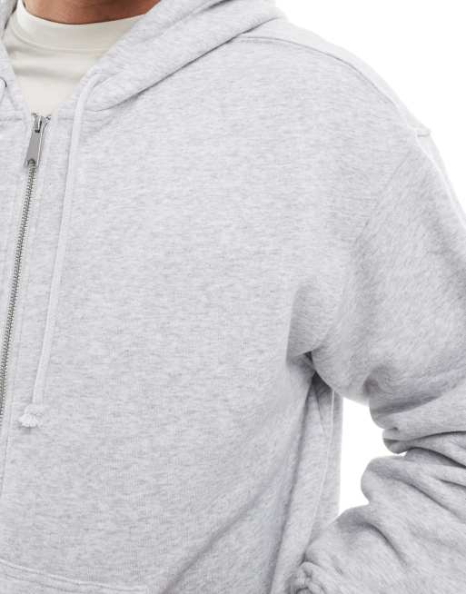 Cotton On - Felpa squadrata grigio mélange con cappuccio e zip, 4 di 4