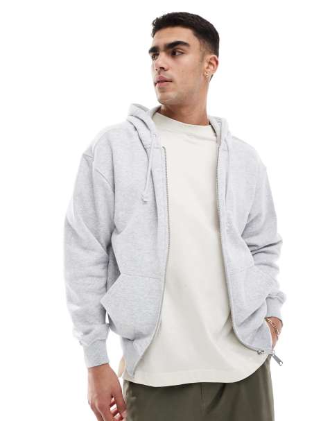 Cotton On - Felpa squadrata grigio mélange con cappuccio e zip - view 1