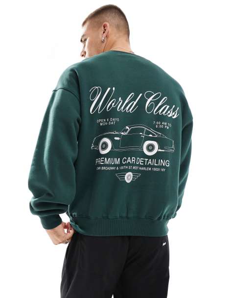 Cotton On - Felpa squadrata verde con grafica rétro "World Class" - view 1