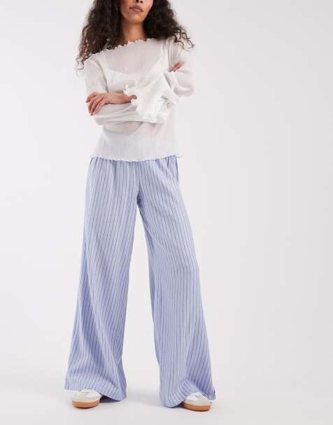 Cotton On – Fioletowoniebieskie flanelowe spodnie barrel w paski - view 1