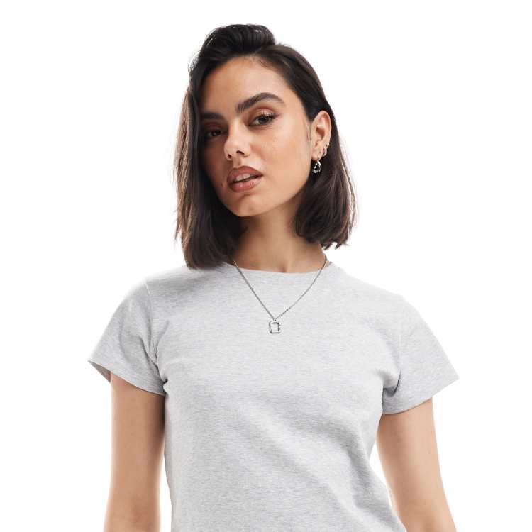 売れ筋商品|||コットンオン カットソー トップス レディース Women's 90S Baby Tee Grey marle Cotton On fitted 90s baby tee in gray | ASOS