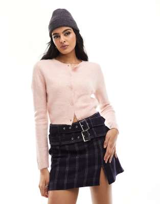 Women Solid Pink Round Neck Acrylic Slip-On Knitted Top & Skirt Co