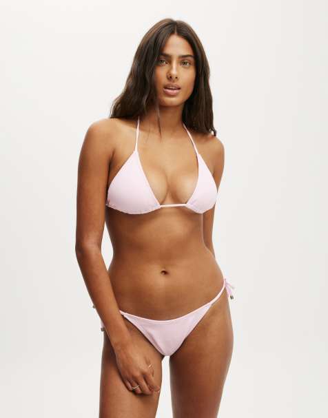 Cotton On Fixed tie side brazilian bikini bottom in pink