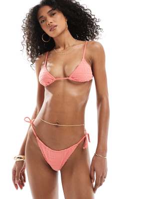 Cotton On Fixed tie side brazilian bikini bottom in shell pink gingham ruffle - MULTI - view 1