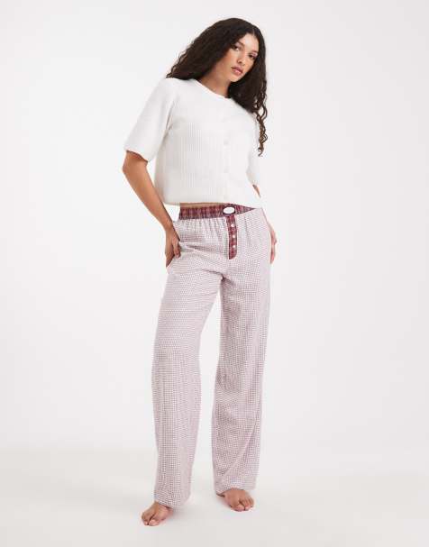 Cotton On – Flanellhose in Burnt Apple mit weitem Bein und sehr kleinem Karomuster - view 1