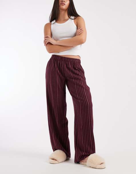 Cotton On flannel barrel leg lounge pants in chocolate plum stripe - view 1