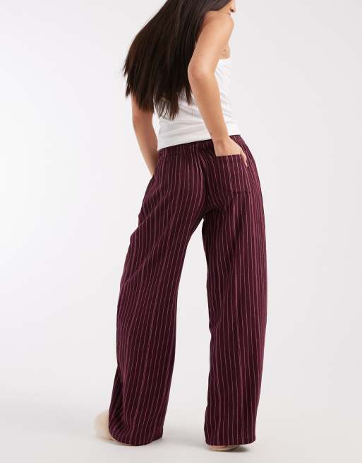 Cotton On flannel barrel leg lounge trouser in chocolate plum stripe, 3 of 5