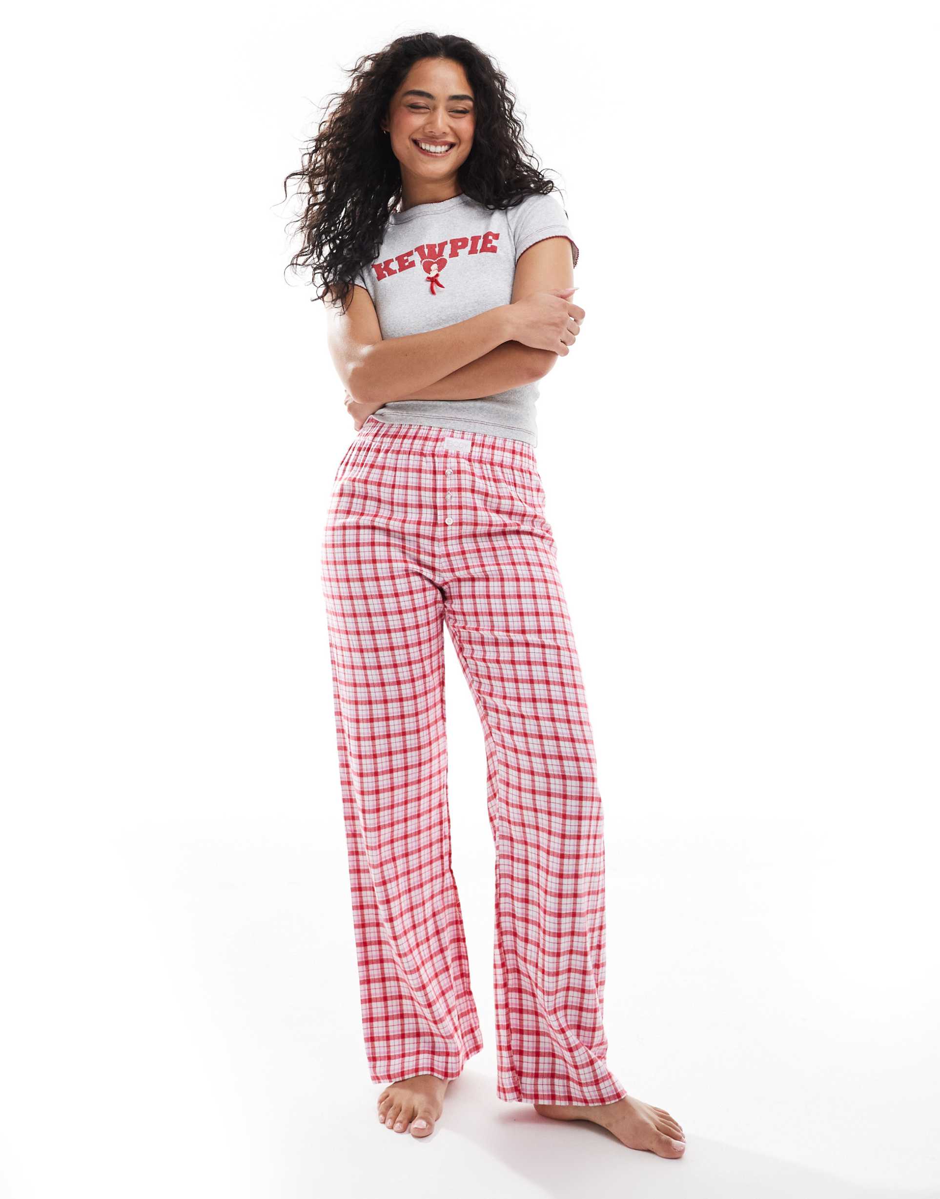 cotton on flannel boyfriend boxer pants in robbin plaid